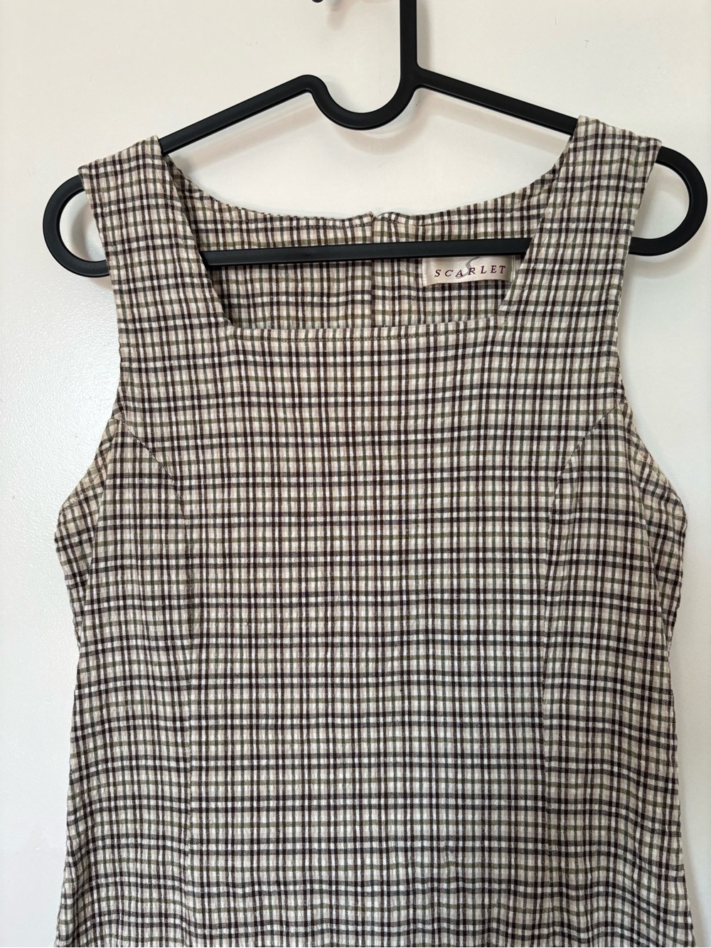Vintage Scarlet Cotton Checkered Square Neck Dress - Picture 4 of 12